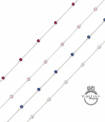 Diamond By the Yard Necklace, 10 Bezel Diamond Station Necklace / Gold Diamond Necklace, 1 Carat Birthstone Bezel Set Necklace, Bridal Wedding Jewelry, Anniversary Gift for her