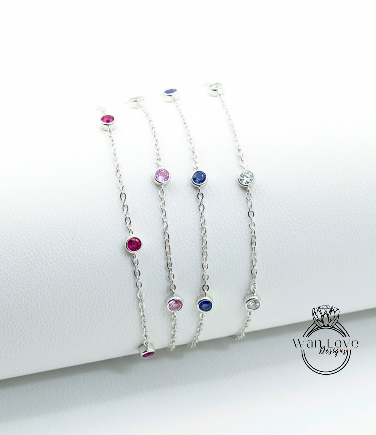 Diamond By the Yard Bracelet / 5 Diamond Station Bracelet / 14k Rose Gold Diamond Bracelet/ Birthstone Bezel Set Bracelet / Gift for her