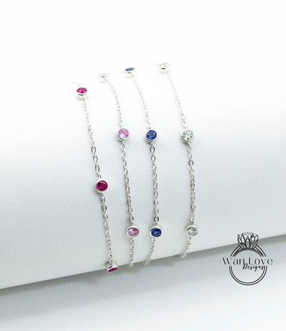 Diamond By the Yard Bracelet / 5 Diamond Station Bracelet / 14k Rose Gold Diamond Bracelet/ Birthstone Bezel Set Bracelet / Gift for her