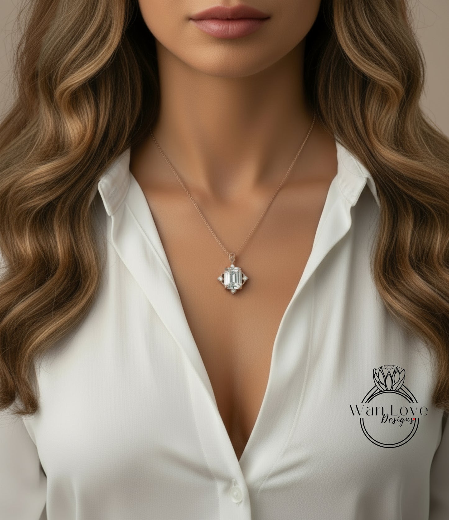 White Sapphire Emerald Antique Vintage Style Ornate Pendant Necklace 4ct 10x8mmm Custom Rose or White Gold Anniversary Gift Ready to Ship