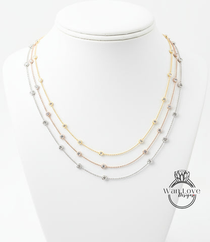 Diamond By the Yard Necklace, 10 Bezel Diamond Station Necklace / Gold Diamond Necklace, 1 Carat Birthstone Bezel Set Necklace, Bridal Wedding Jewelry, Anniversary Gift for her