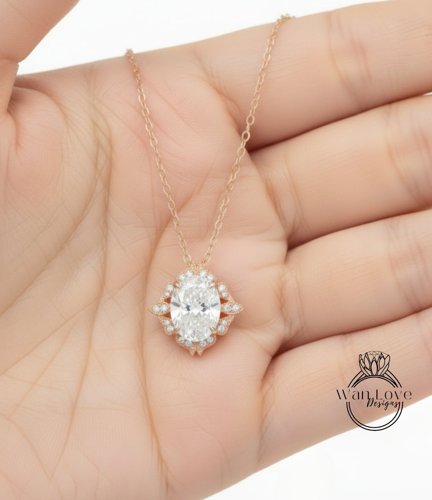 Diamond Antique Oval Cut Pendant, Milgrain Halo Pendant, Charm Pendant, Bridal Wedding jewelry Pendant, Anniversary Gift,Unique Birthstone Pendant