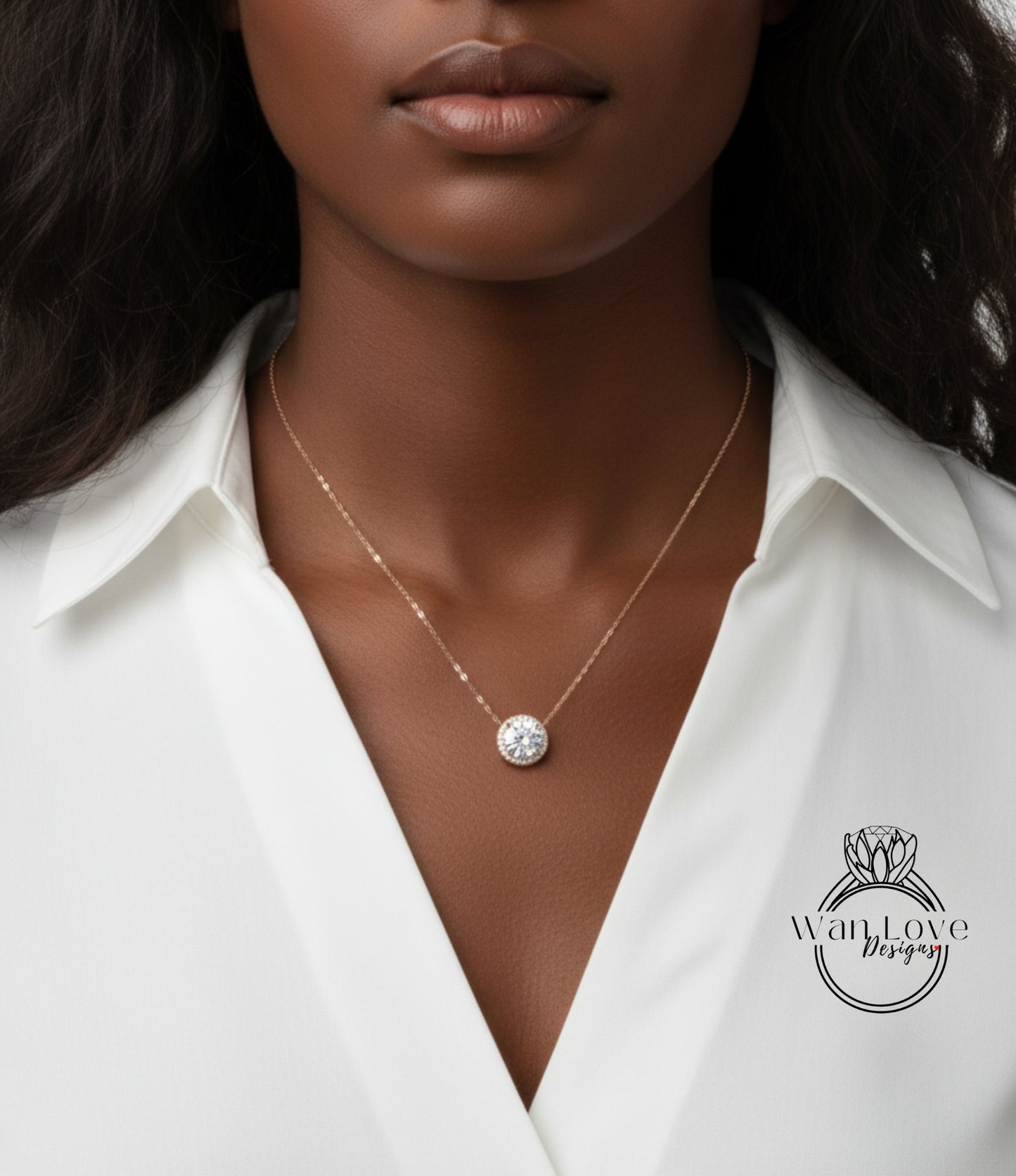 Moissanite & Diamond Round Halo Pendant | Round Halo Moissanite Pendant | 14KT Rose Gold Pendant | Bridal Wedding Necklace Set | Anniversary Gift Collection