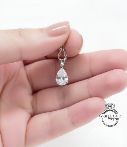 Diamond Pear Pendant 14k Gold Necklace, Moissanite Pendant, Solitaire Ladies Necklace, Tear Drop Shape Pendant, Birthstone Pear Shaped Necklace, Bridal Wedding Jewelry, Anniversary gift