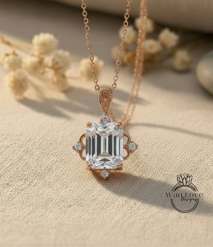 Moissanite & Diamond Necklace | 18k Gold Chains | Genuine Moissanite | Customizable Birthstone Necklace | Unique Vintage Necklace | Gift For Her