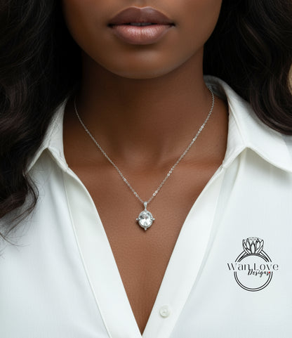 Collana vintage ovale in Moissanite, oro rosa, diamante milgrain, ciondolo multi pietra, collana a catena da sposa in oro bianco con taglio ovale