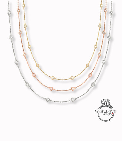 Collana con diamanti tagliati a misura / Collana con 10 stazioni di diamanti / Collana di diamanti in oro rosa 14k / Collana con set di castoni Birthstone da 1 carato Regalo lei