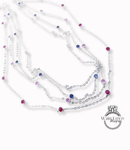 Collana con diamanti tagliati a misura / Collana con 10 stazioni di diamanti / Collana di diamanti in oro rosa 14k / Collana con set di castoni Birthstone da 1 carato Regalo lei