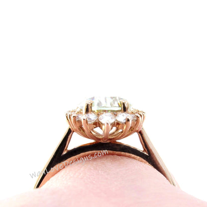 Oval Champagne Moissanite engagement ring vintage rose gold Unique Cluster engagement ring women Sunburst wedding Bridal gift-Ready to Ship Wan Love Designs