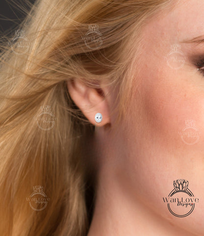 Oval Diamond Halo Earrings • Dainty Oval Cut Moissanite Stud Earrings • Minimalist Birthstone Earrings • Bridesmaid Earrings • Gift for Her Wan Love Designs
