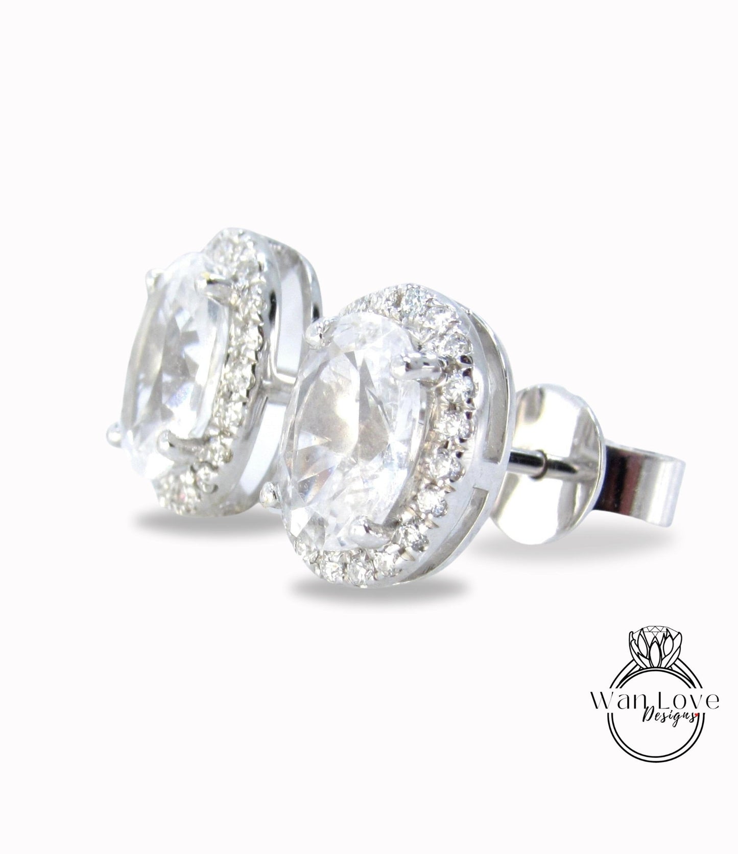 Oval Diamond Halo Earrings • Dainty Oval Cut Moissanite Stud Earrings • Minimalist Birthstone Earrings • Bridesmaid Earrings • Gift for Her Wan Love Designs