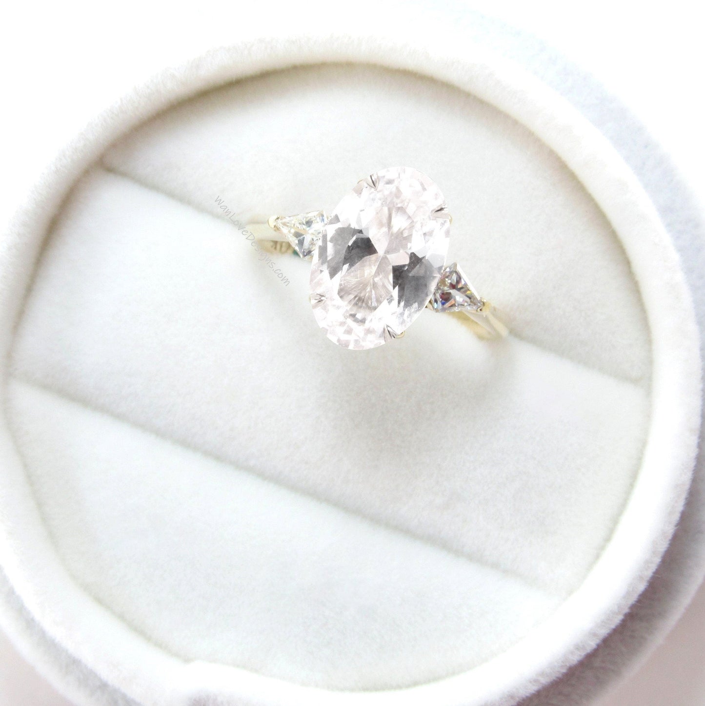 Oval White Sapphire engagement ring vintage yellow gold Unique Cluster engagement ring women Kite Diamond wedding Bridal Anniversary gift Wan Love Designs