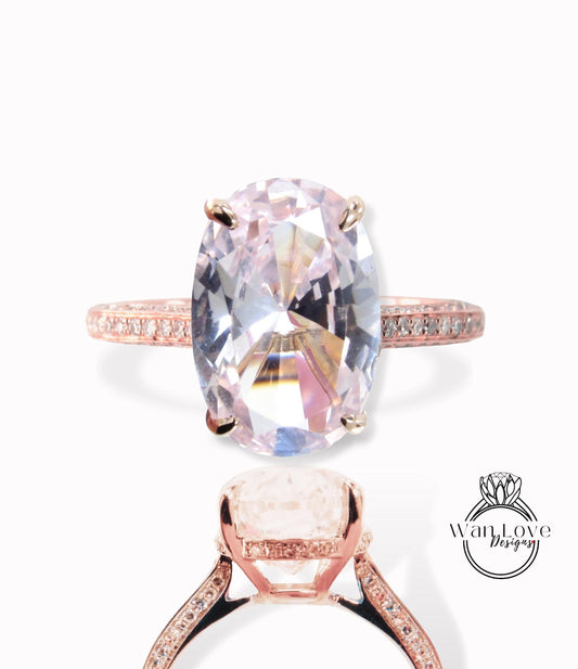 Oval cut Light Pink Sapphire diamond engagement ring art deco 9ct bridal ring antique diamond side hidden halo ring wedding anniversary ring Wan Love Designs