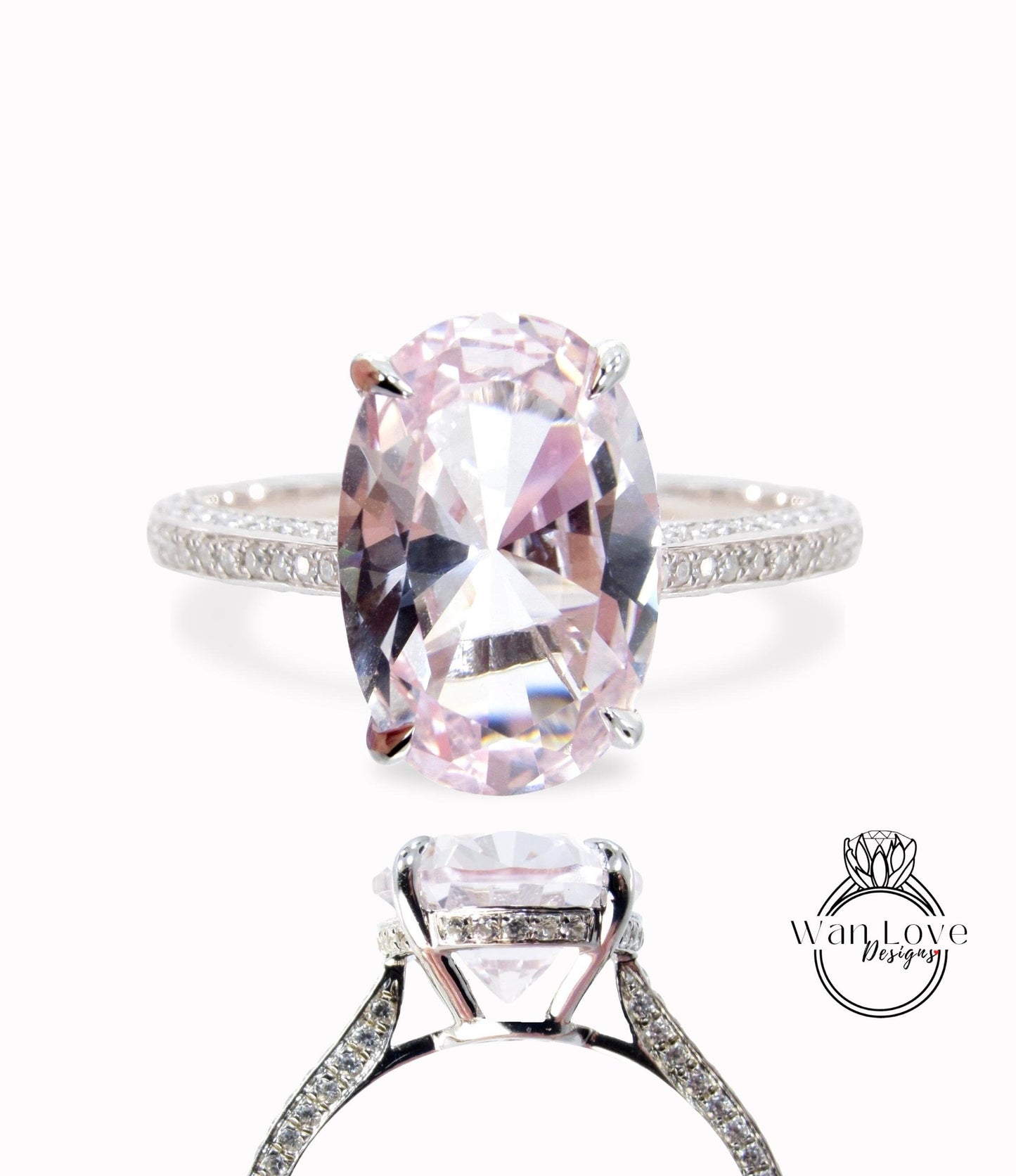 Oval cut Light Pink Sapphire diamond engagement ring art deco 9ct bridal ring antique diamond side hidden halo ring wedding anniversary ring Wan Love Designs