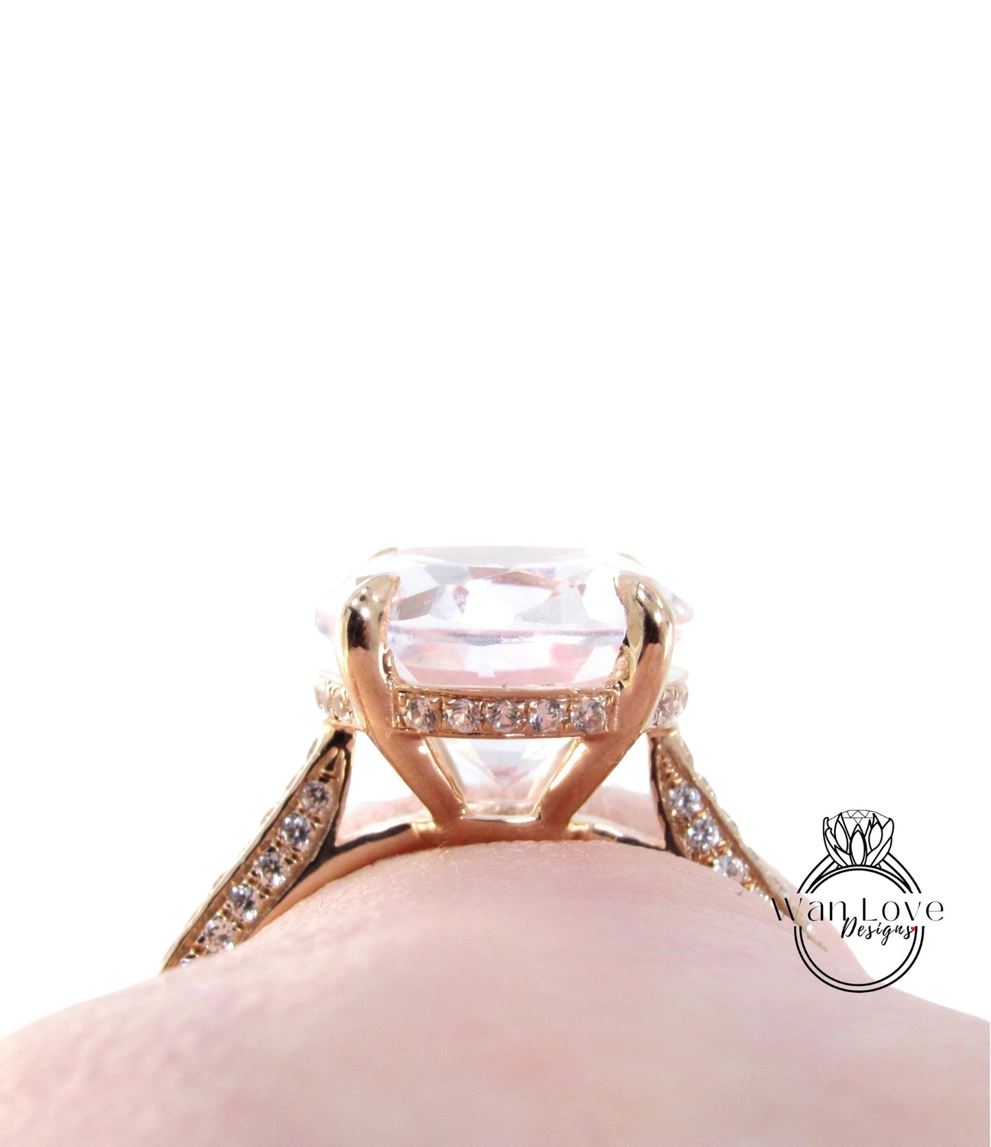 Oval cut Light Pink Sapphire diamond engagement ring art deco 9ct bridal ring antique diamond side hidden halo ring wedding anniversary ring Wan Love Designs