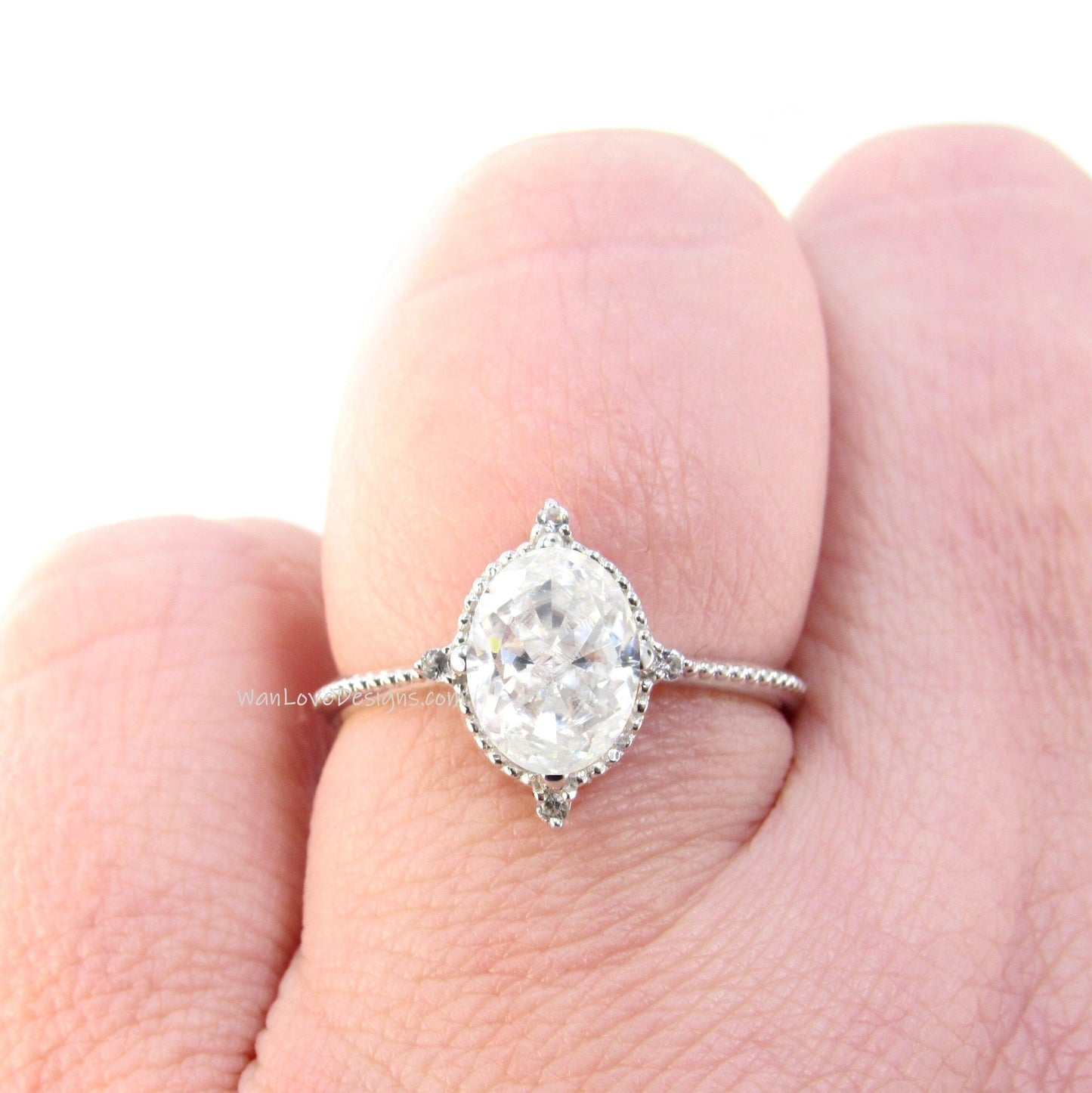 Oval cut Moissanite Engagement Ring,Vintage ring.14K 18K Rose Gold Art Deco Unique Oval moissanite diamond Cluster ring, wedding Bridal ring Wan Love Designs