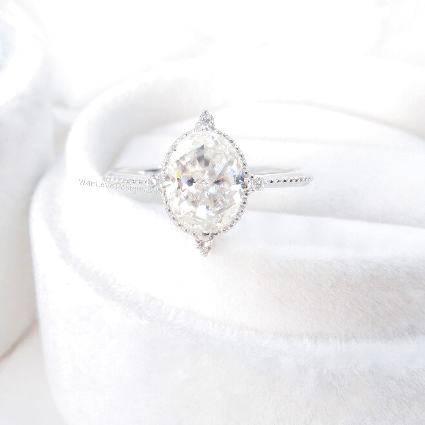 Oval cut Moissanite Engagement Ring,Vintage ring.14K 18K Rose Gold Art Deco Unique Oval moissanite diamond Cluster ring, wedding Bridal ring Wan Love Designs