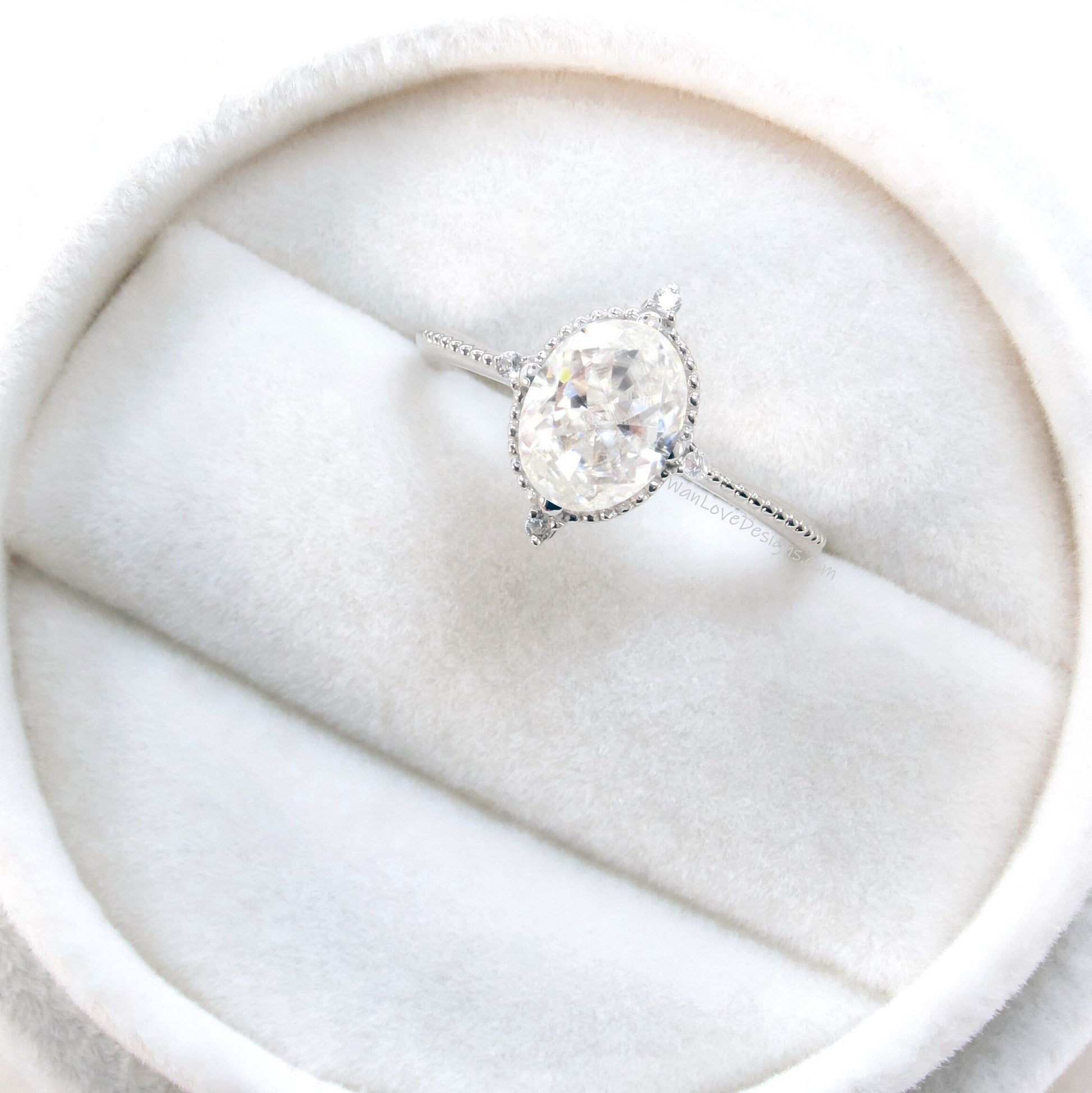 Oval cut Moissanite Engagement Ring,Vintage ring.14K 18K Rose Gold Art Deco Unique Oval moissanite diamond Cluster ring, wedding Bridal ring Wan Love Designs