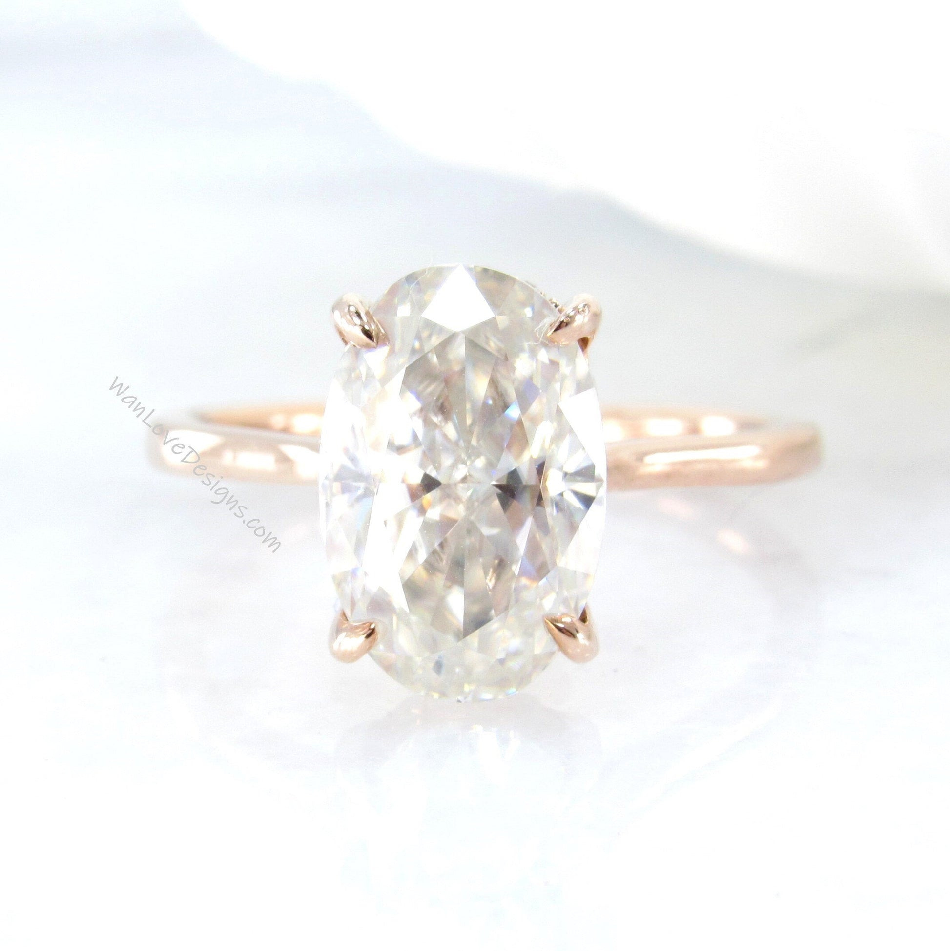 Oval cut Moissanite engagement ring 4 prong Solitaire tapered ring rose gold ring vintage ring art deco ring moissanite promise ring gift Wan Love Designs