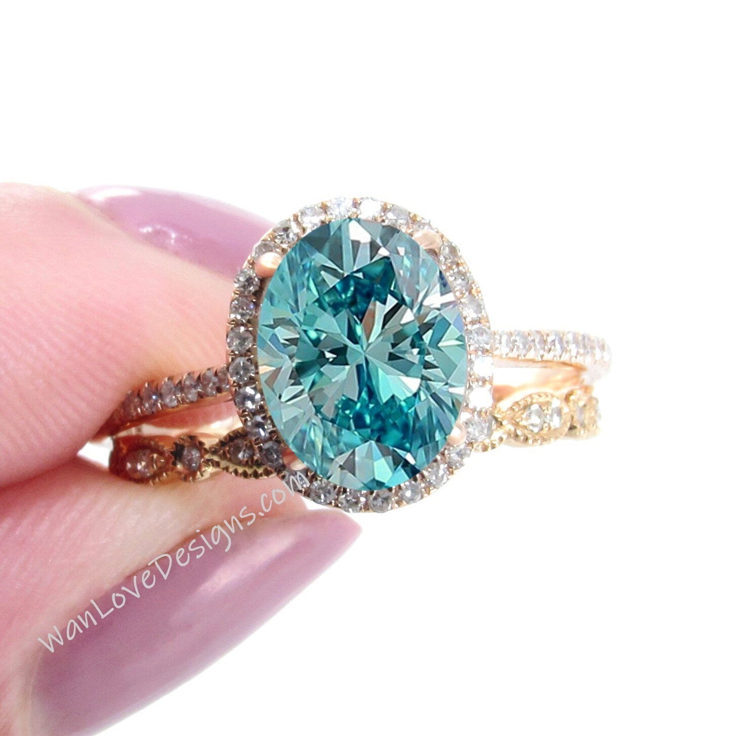 Rose Gold Blue Diamond store Moissanite