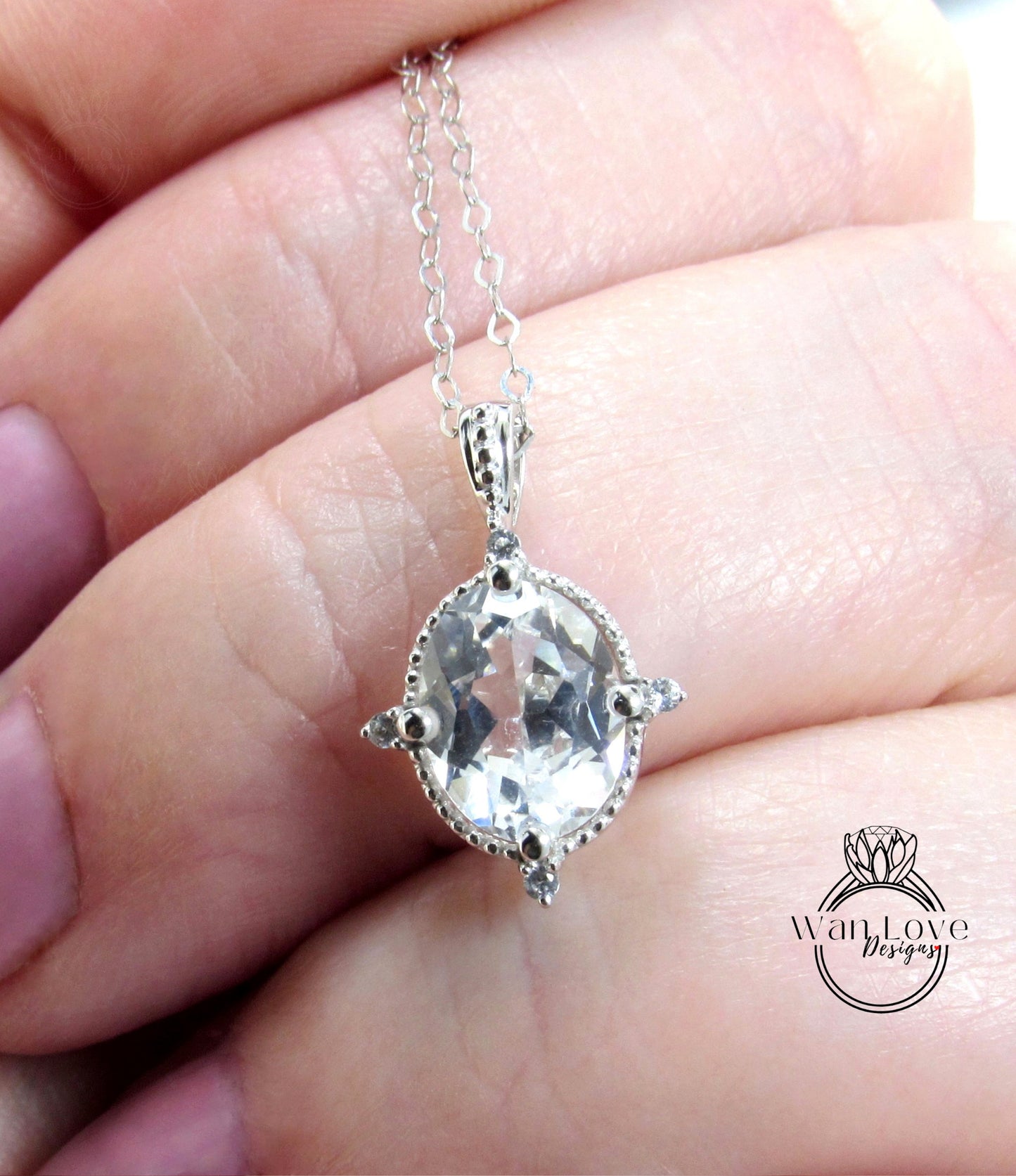 Vintage Oval Moissanite necklace rose gold milgrain diamond milgrain Charm multi stone pendant White gold Oval cut bridal chain necklace