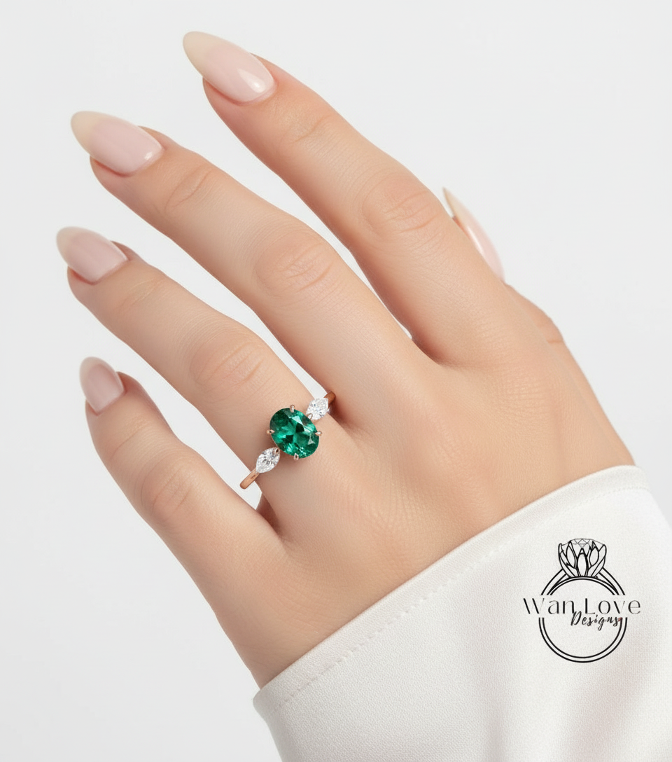 Oval cut engagement ring three stone Marquise Moissanite gold ring vintage ring art deco birthstone unique anniversary bridal promise ring