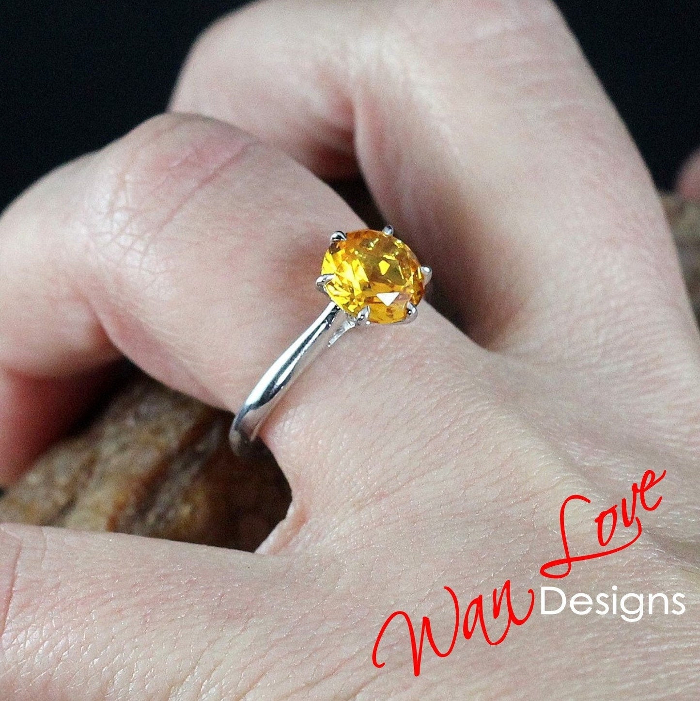 Padparadscha Sapphire Engagement Ring 6 prong Round Solitaire, 2ct, 8mm, Silver Rhodium, Tulip Flower, Anniversay Gift,trellis-Ready to Ship Wan Love Designs