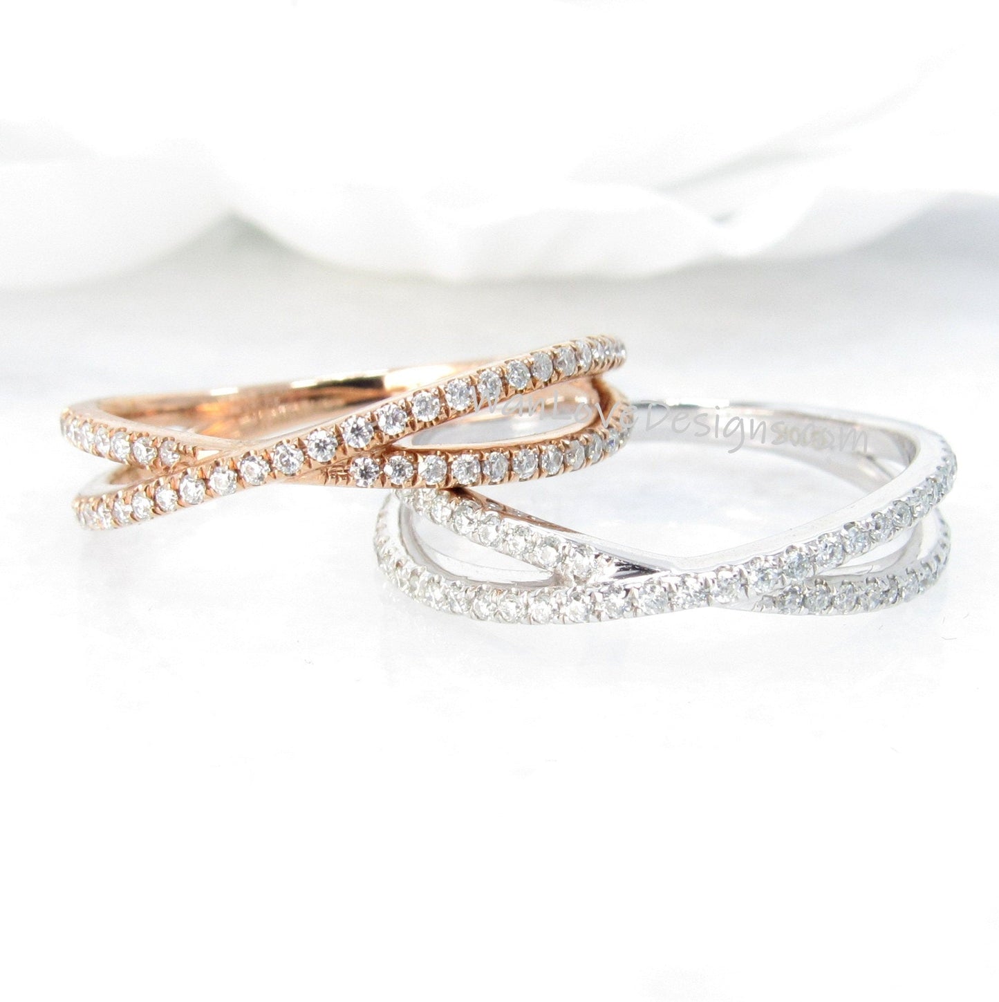 Pave X Ring • Criss Cross Diamond Ring • Almost Eternity Ring • Minimalist Jewelry • Double Band Ring • Gift for Her Wan Love Designs