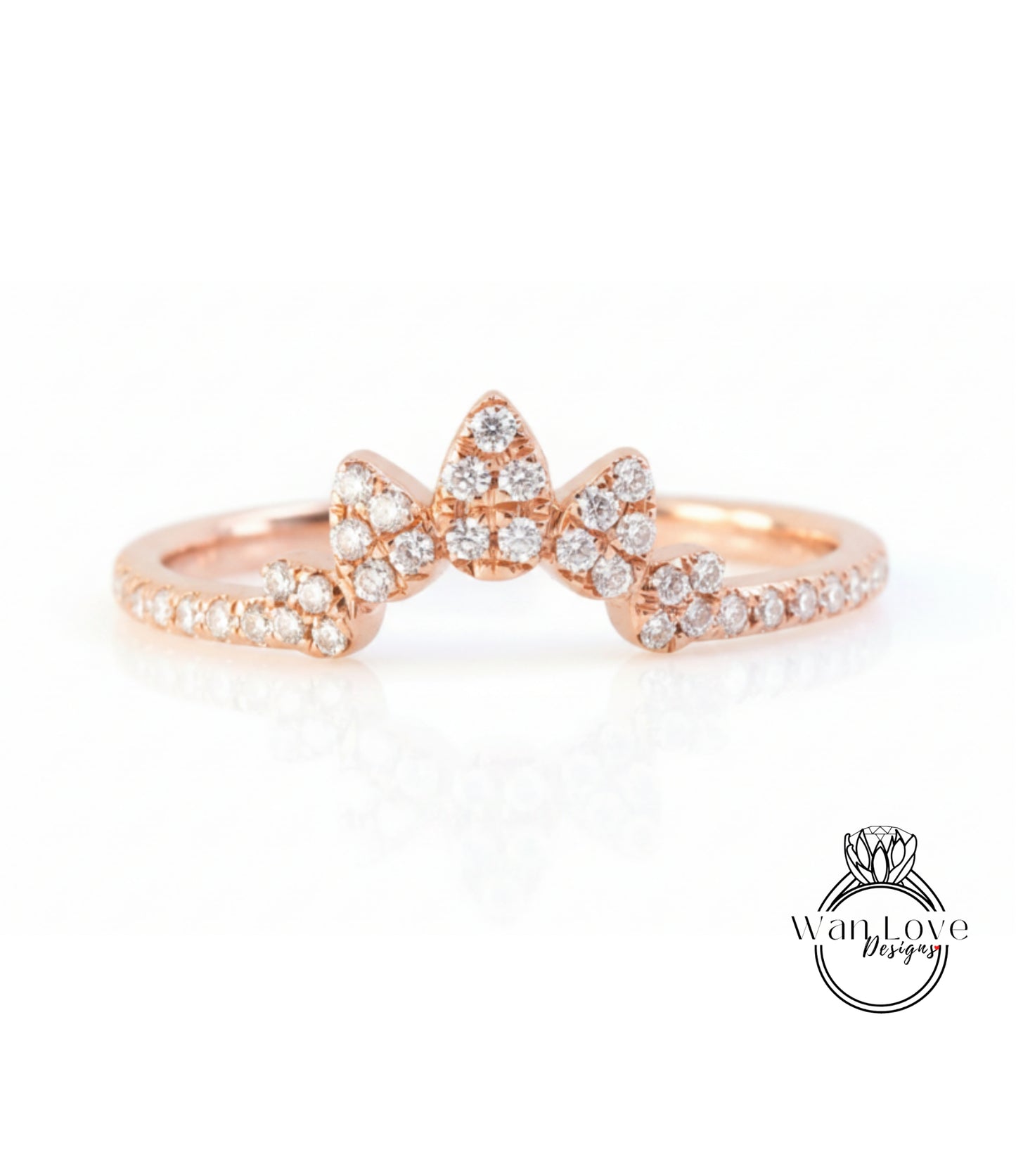 Womens Wedding Ring, Moissanite Band, Moissanite Wedding Ring, Matching Wedding Ring, Curved Wedding Band, Leaf Wedding Band, Gold Pave Ring