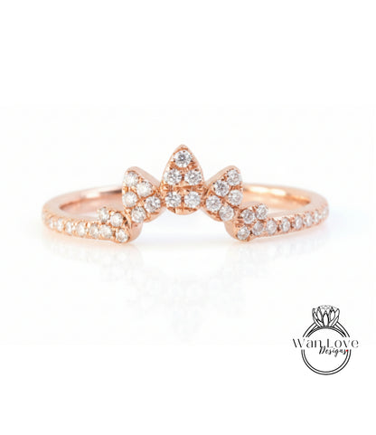 Womens Wedding Ring, Moissanite Band, Moissanite Wedding Ring, Matching Wedding Ring, Curved Wedding Band, Leaf Wedding Band, Gold Pave Ring