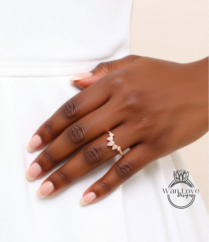 Womens Wedding Ring, Moissanite Band, Moissanite Wedding Ring, Matching Wedding Ring, Curved Wedding Band, Leaf Wedding Band, Gold Pave Ring