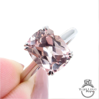 Peach Sapphire engagement ring Elongated Cushion cut ring vintage double prong ring wedding Bridalsolitaire Anniversary promise ring, Ready Wan Love Designs