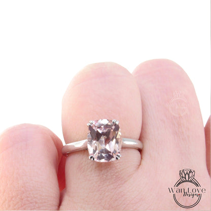 Peach Sapphire engagement ring Elongated Cushion cut ring vintage double prong ring wedding Bridalsolitaire Anniversary promise ring, Ready Wan Love Designs