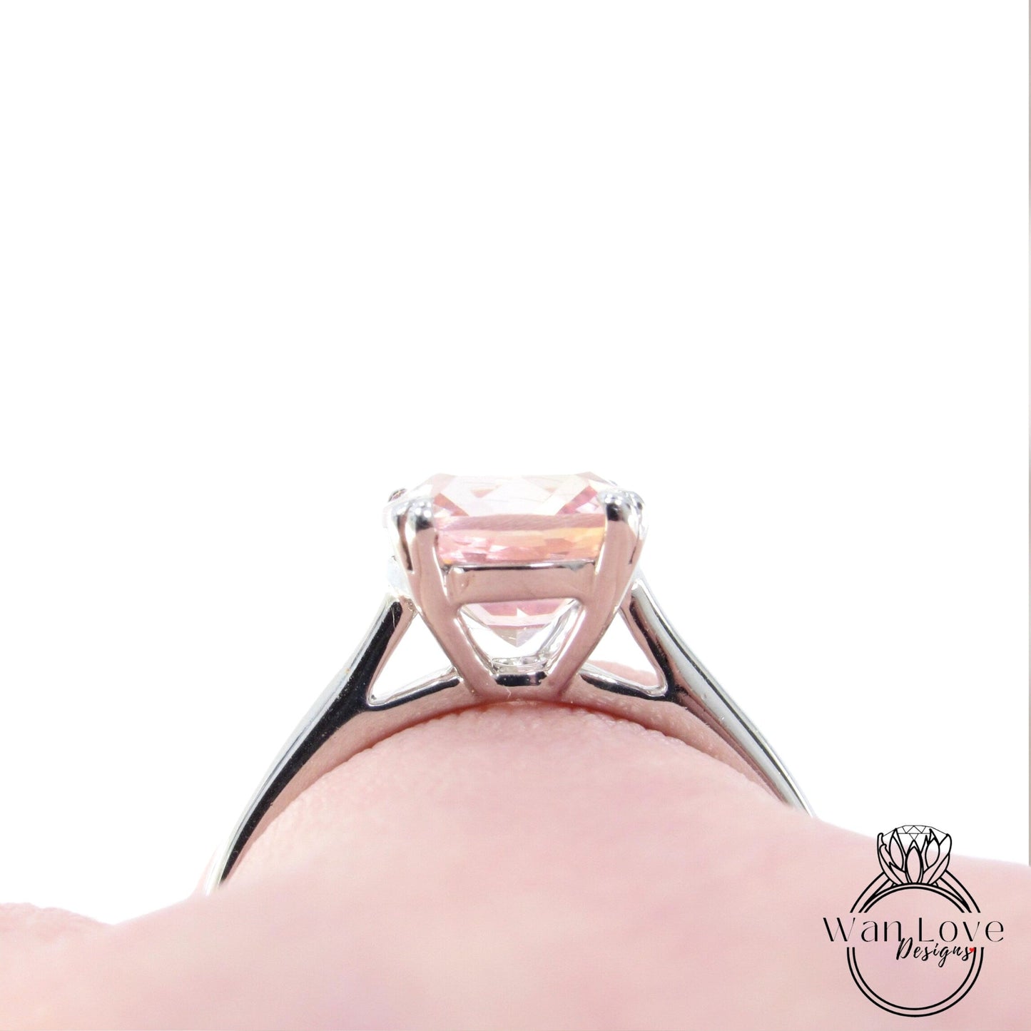 Peach Sapphire engagement ring Elongated Cushion cut ring vintage double prong ring wedding Bridalsolitaire Anniversary promise ring, Ready Wan Love Designs