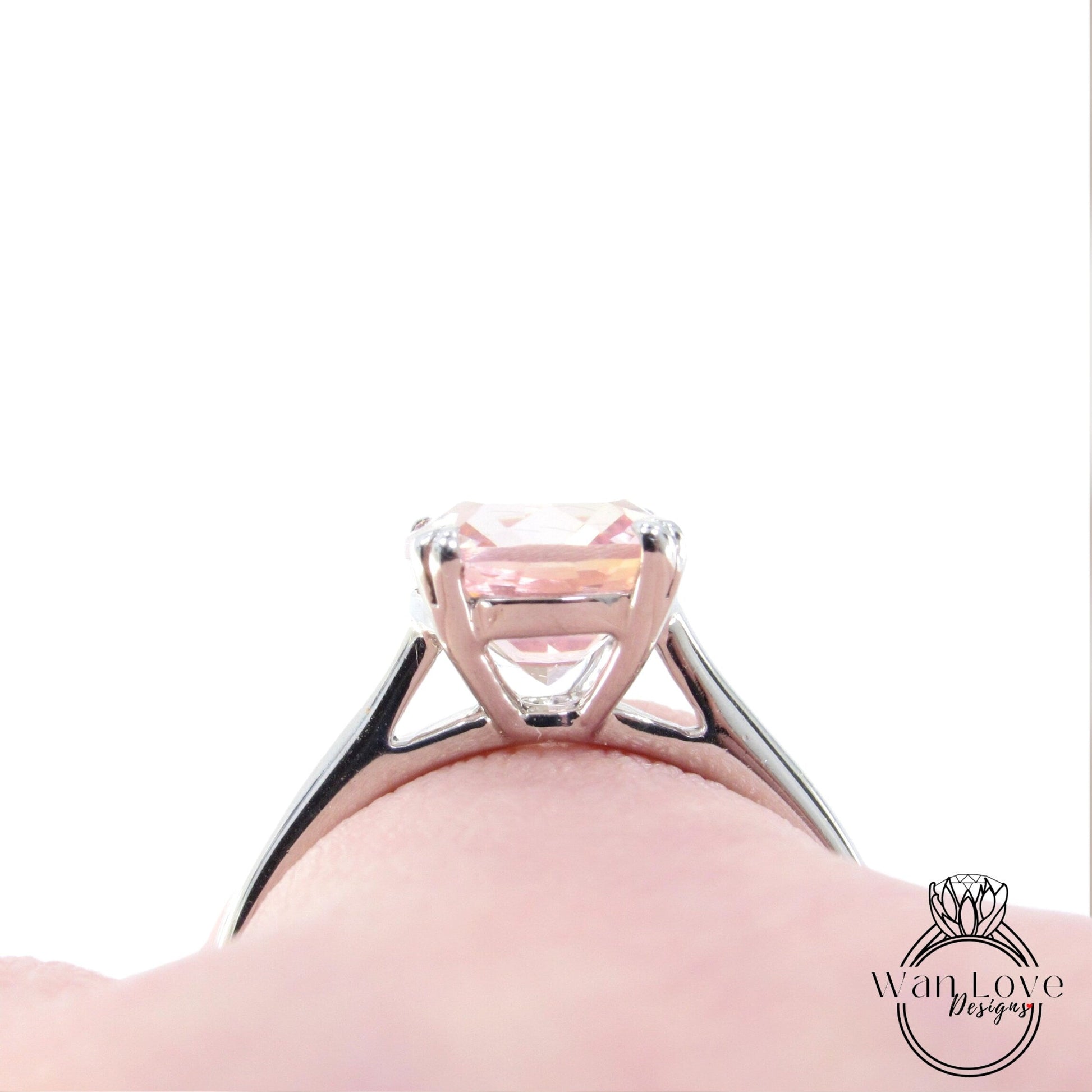 Peach Sapphire engagement ring Elongated Cushion cut ring vintage double prong ring wedding Bridalsolitaire Anniversary promise ring, Ready Wan Love Designs