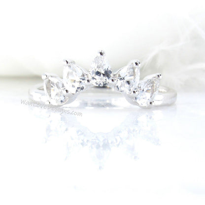 Pear Cut Moissanite Diamond Tiara Wedding Band, Anniversary Band, Moissanite Curved Pear Band, Handmade Bridal Ring, Gift for Her, Bride Wan Love Designs