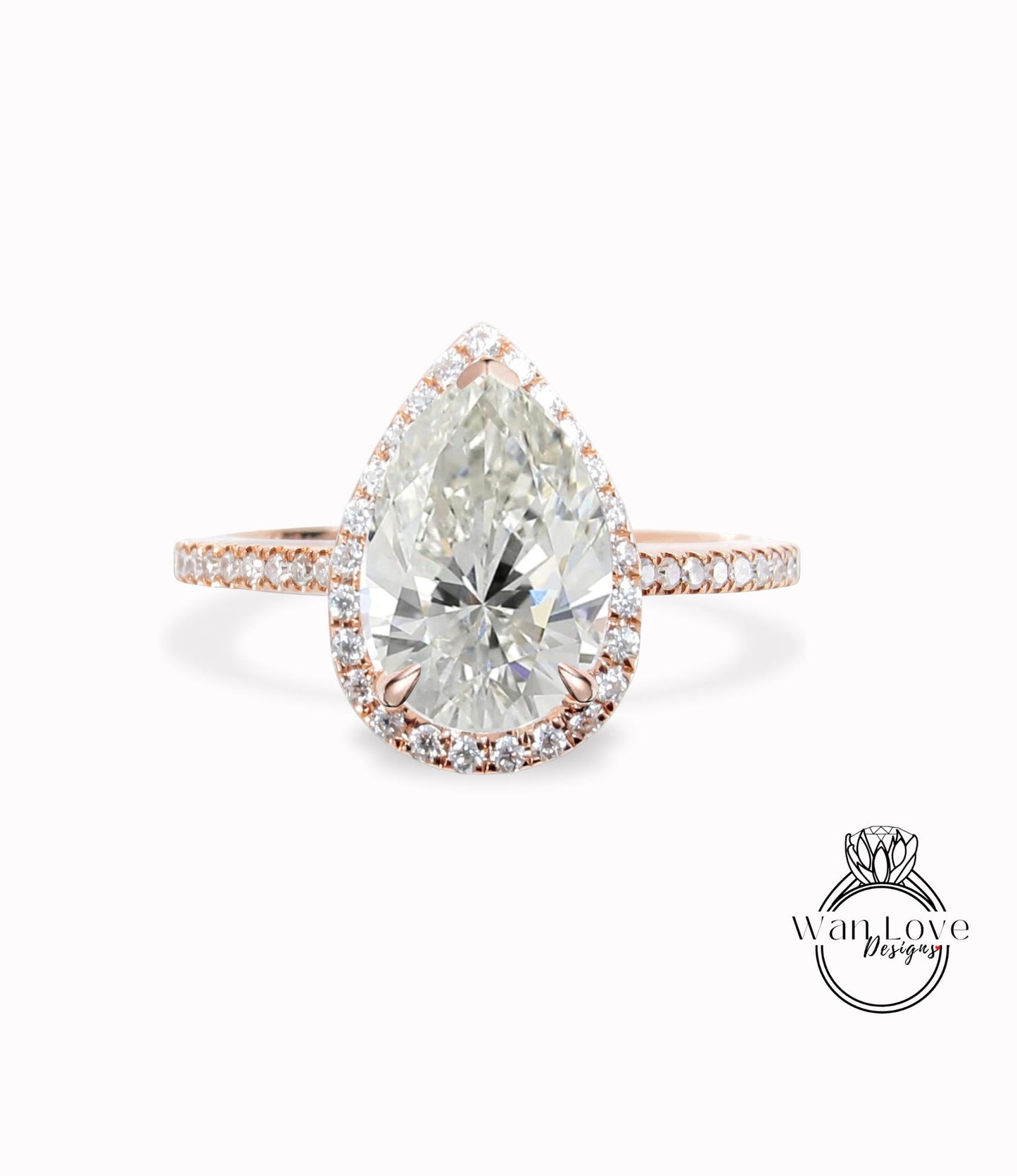 Pear Diamond engagement ring lab diamond halo ring half eternity vintage art deco 14K/18K rose gold ring anniversary promise ring gift her Wan Love Designs