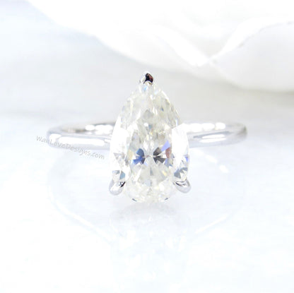 Pear Moissanite Side Halo Engagement Ring 3ct hidden halo pear ring moissanite white Gold wedding bridal Anniversary promise ring, Ready Wan Love Designs