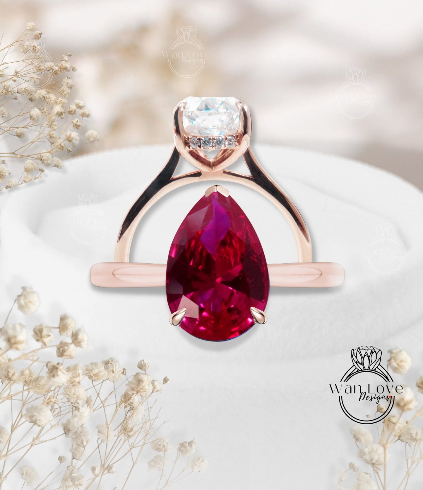Pear Ruby engagement ring art deco ringside halo diamond ring 14k white gold ring pear ruby halo ring vintage anniversary ring promise ring Wan Love Designs