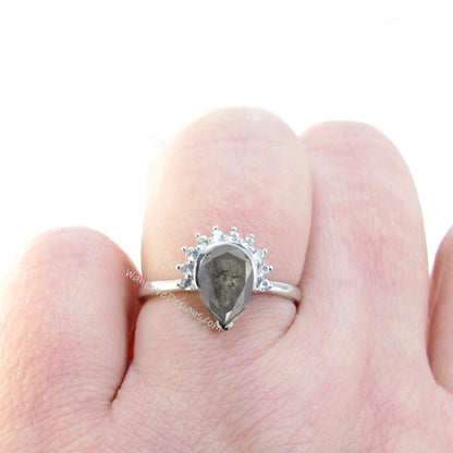 Pear salt pepper diamond engagement ring, Salt and pepper diamond ring, Ooak engagement, Unique engagement ring Salt and Pepper diamond ring Wan Love Designs