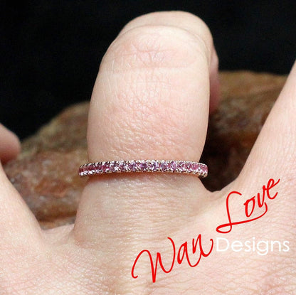 Pink Sapphire Almost Eternity Wedding Band Stackable Engagement Ring Round 1.8mm 14k 18k White Yellow Rose Gold-Platinum-Anniversary Wan Love Designs