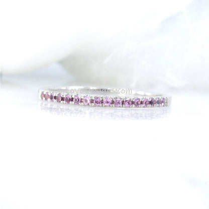 Pink Sapphire Almost Eternity Wedding Band Stackable Engagement Ring Round 1.8mm 14k 18k White Yellow Rose Gold-Platinum-Anniversary Wan Love Designs