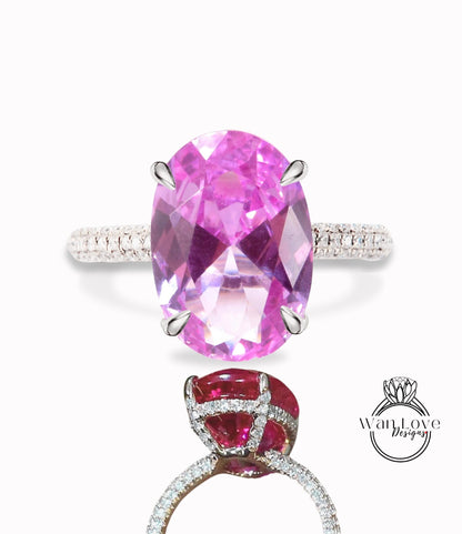 Pink Sapphire & Diamond Engagement Ring Side Halo 3/4 Almost eternity Oval, 9ct, 15x10mm, Custom,14k 18k White Yellow Rose Gold-Platinum Wan Love Designs