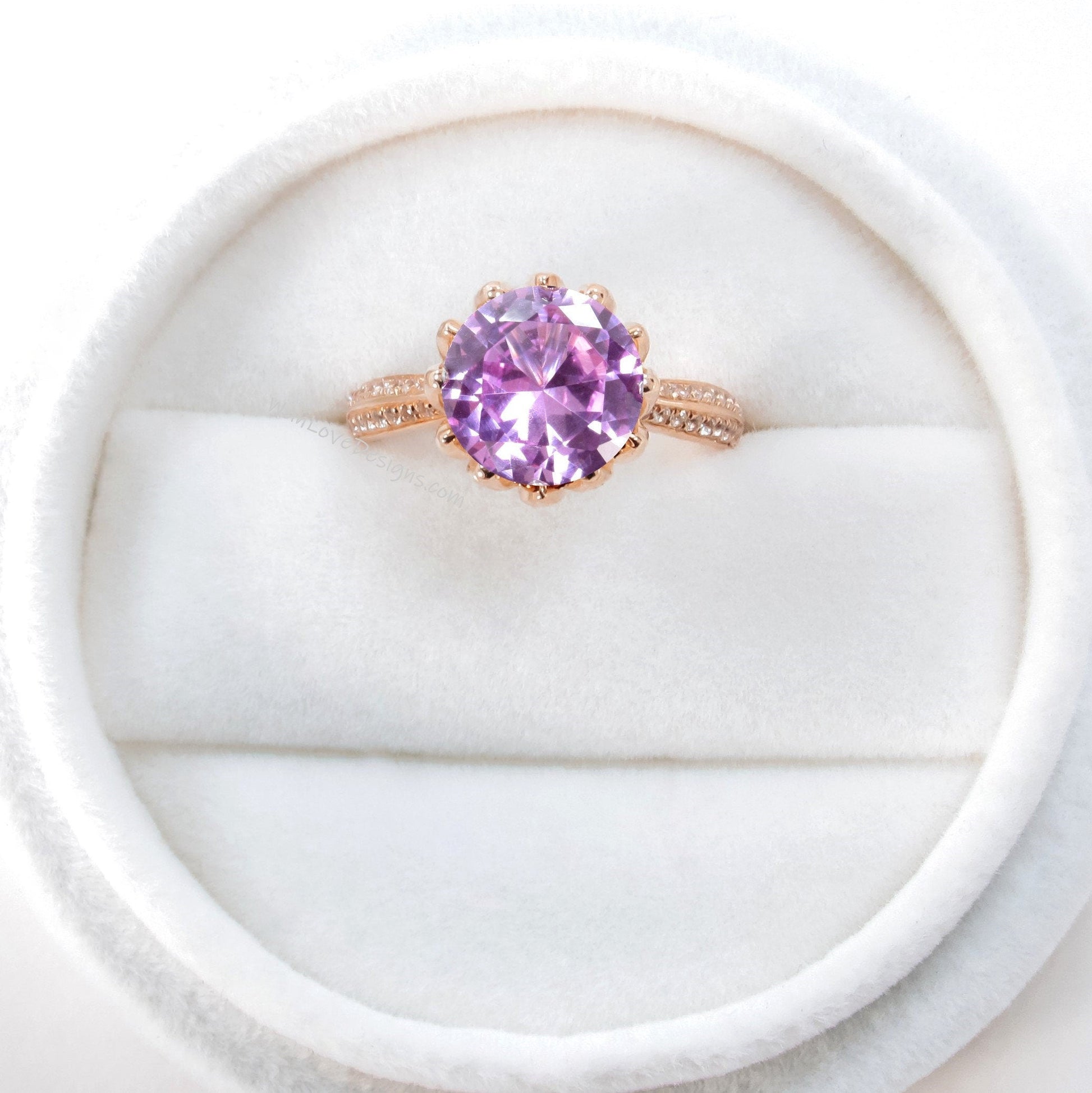 Pink Sapphire Diamond Lotus Flower Engagement Ring-Round cut 14k 18k White Yellow Rose Gold-Platinum-Custom Wan Love Designs