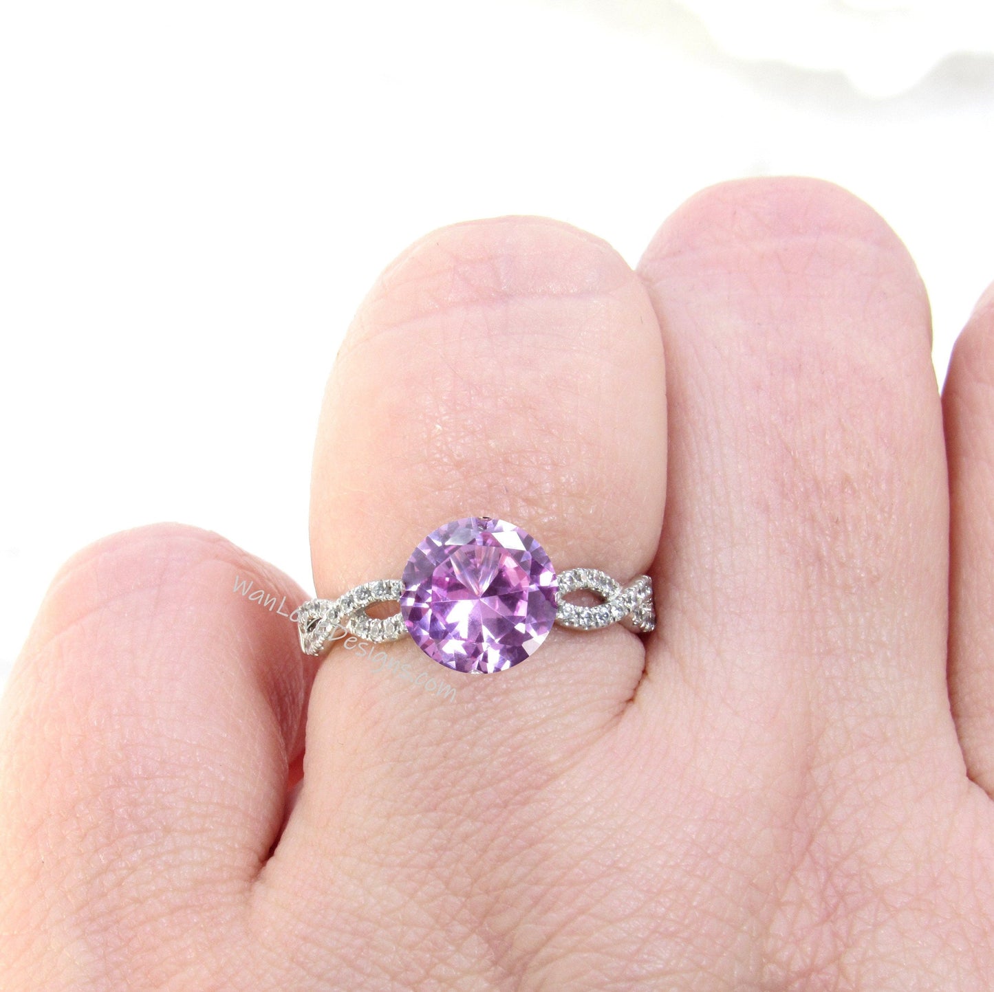 Pink Sapphire & Diamond Round Engagement Ring, 3/4 Eternity, Infinity, Twisted 14k White Yellow Rose Gold-Platinum,Custom,Wedding Wan Love Designs