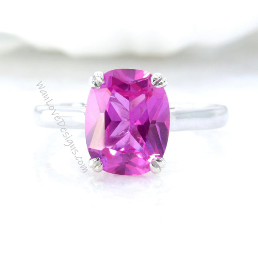 Pink Sapphire Elongated Cushion Cathedral Solitaire Engagement Ring, Custom-14k 18k White Yellow Rose gold-Platinum, WanLoveDesigns Wan Love Designs
