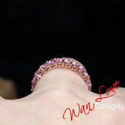 Pink Sapphire Wedding Band Ring Full Eternity Band Stackable Round 3mm Custom Engagement Anniversary Wan Love Designs