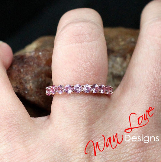 Pink Sapphire Wedding Band Ring Full Eternity Band Stackable Round 3mm Custom Engagement Anniversary Wan Love Designs