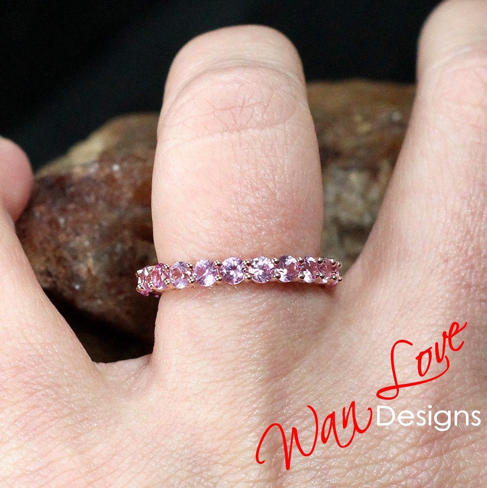 Pink Sapphire Wedding Band Ring Full Eternity Band Stackable Round 3mm Custom Engagement Anniversary Wan Love Designs