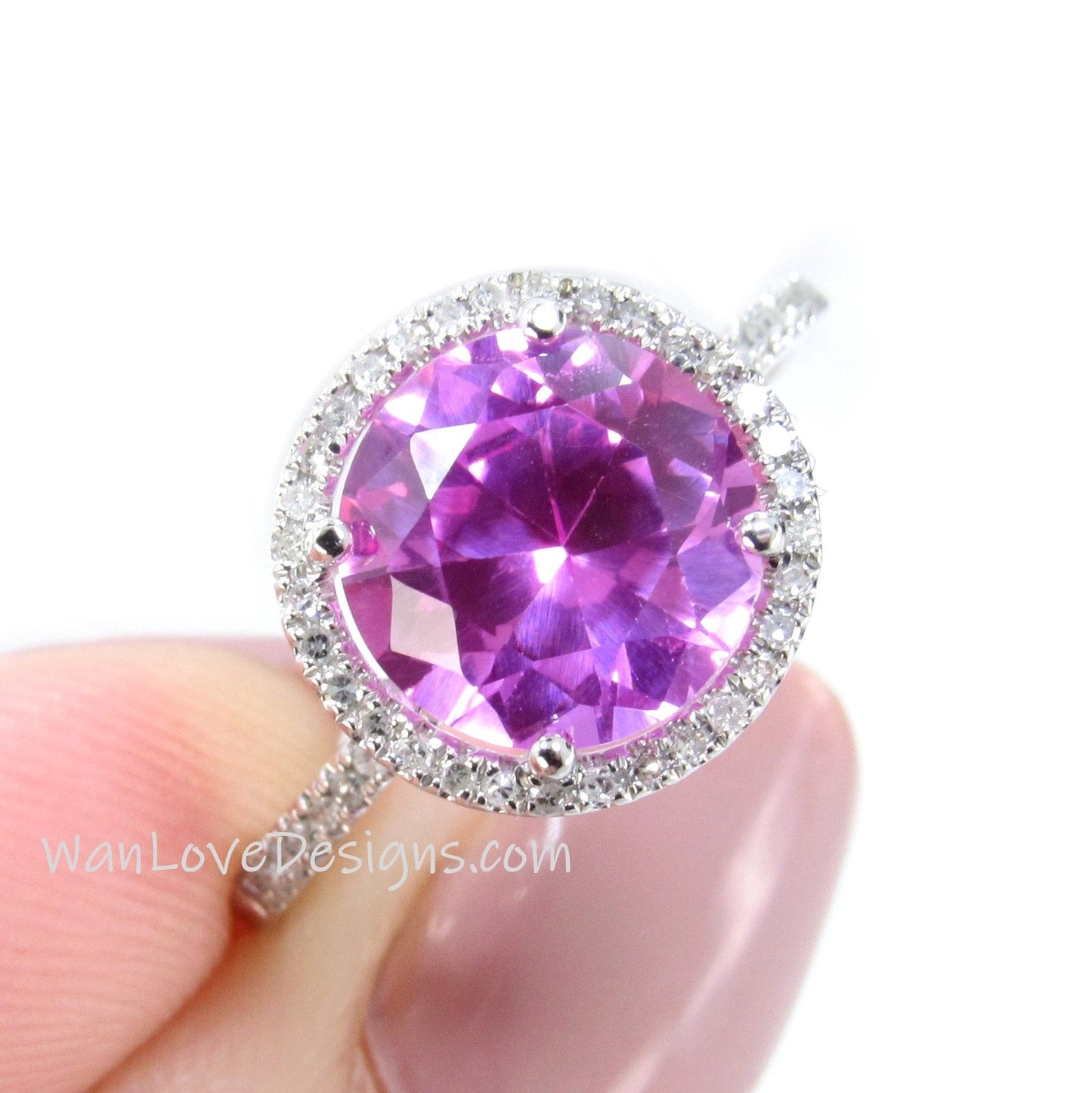 Pink Sapphire engagement ring unique round cut Vintage diamond halo wedding classical Bridal promise Anniversary ring wedding ring, Ready Wan Love Designs